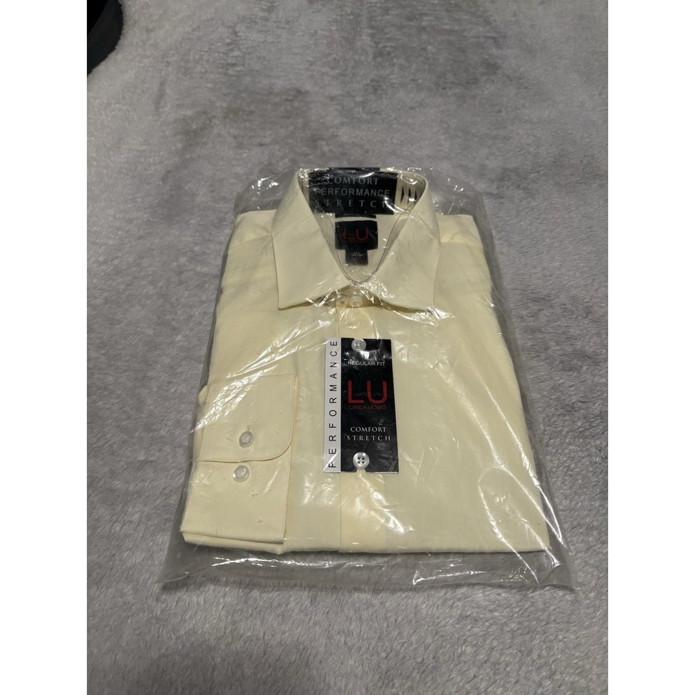 New‎ Linea Uomo Mens Yellow Button Down Performance Dress Shirts Size 17.5 34/35